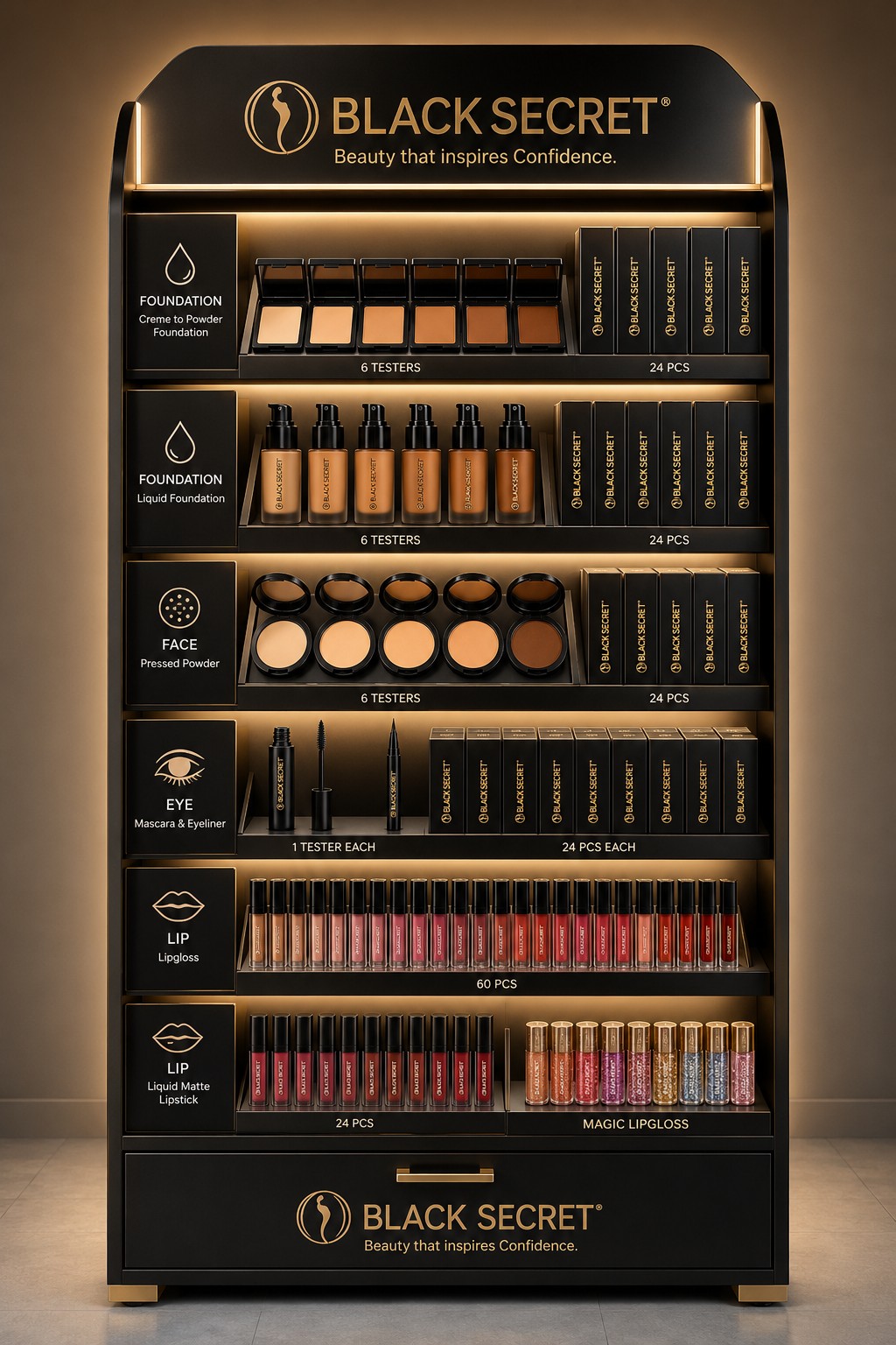 Black Secret Beauty product display